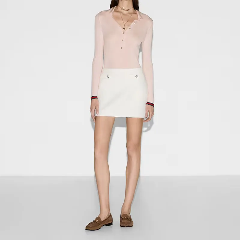 GUCCI Ribbed Knit Long Sleeve Polo Shirt-1