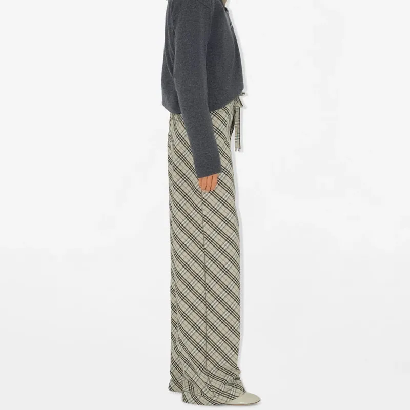 Burberry Checked Wide Leg Drawstring Trousers-3