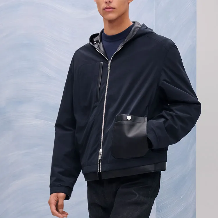 HERMES Leather Jacket Men's Black-1