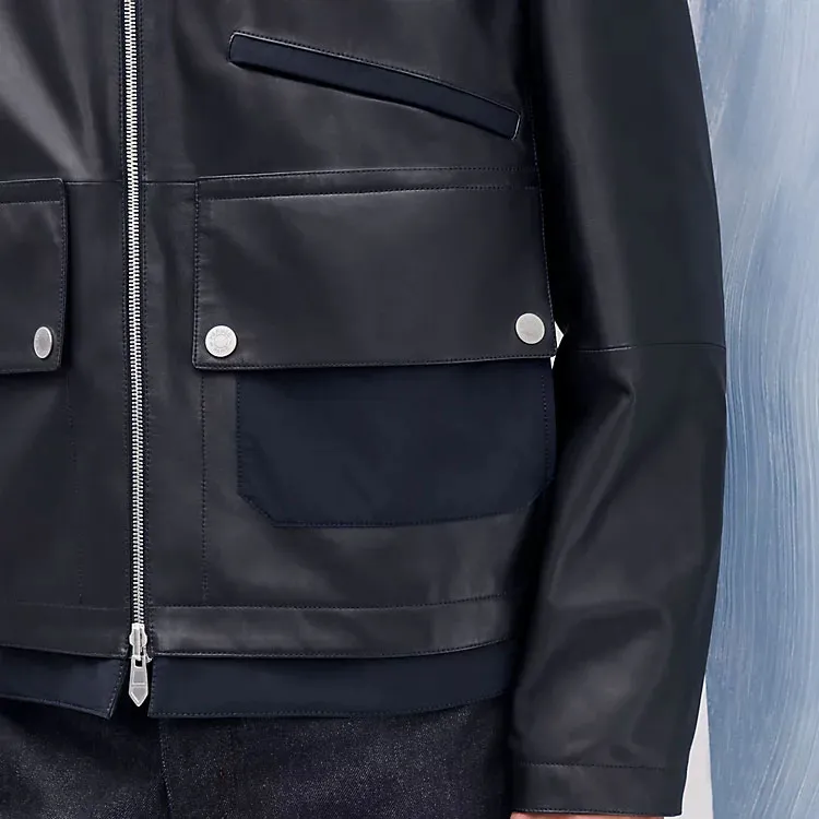 HERMES Leather Jacket Men's Black-4