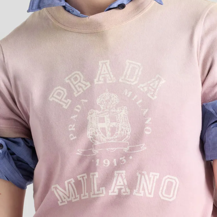 PRADA Logo Printed Crewneck T Shirt-5