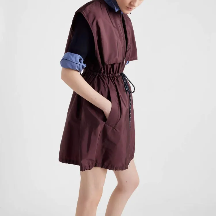 PRADA Re Nylon SS25 Sleeveless Dress Women's Garnet Red-3
