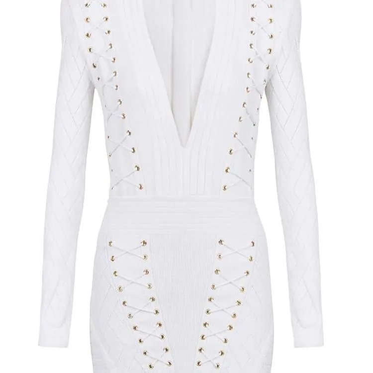 BALMAIN Lace up Detail Knitted Dress-4