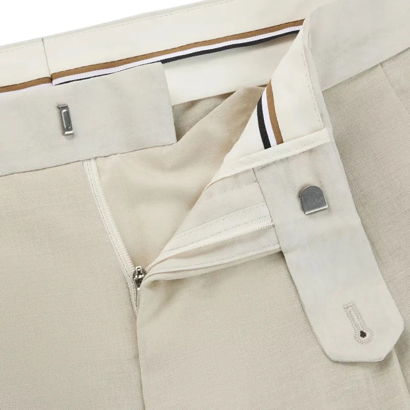 HUGO BOSS SS24 Relaxed-Fit Trousers In Virgin Wool Casual Pants Men's Light Beige-1