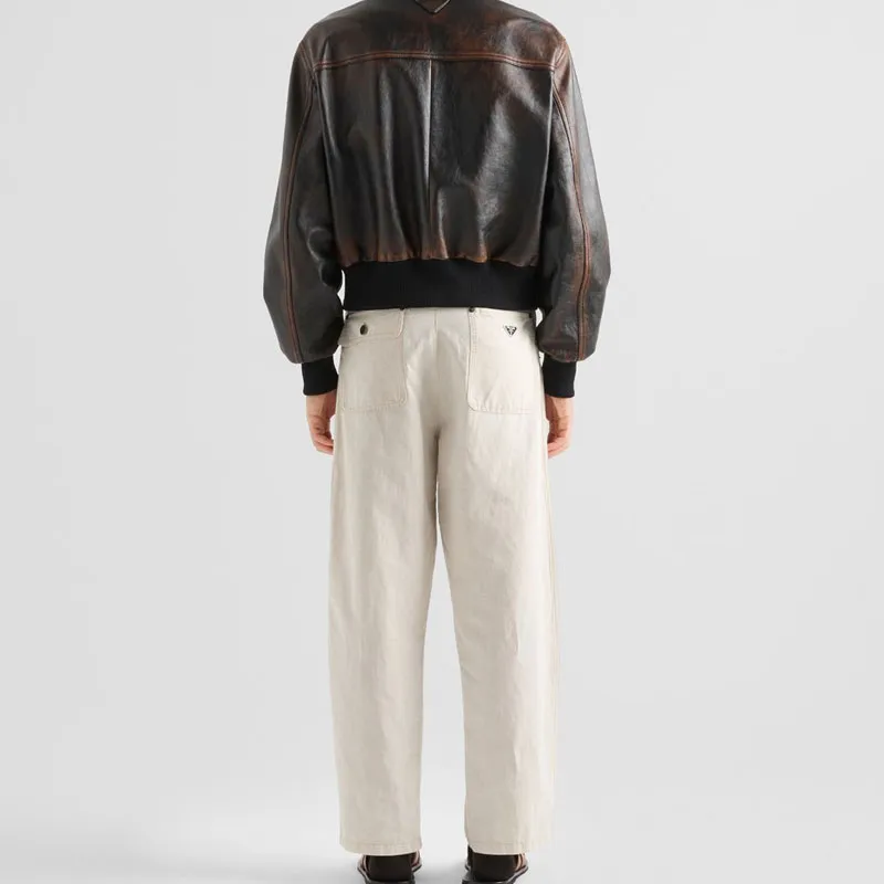 PRADA Chambray Triangle Logo Pants-3