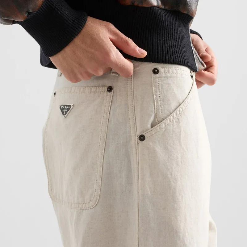 PRADA Chambray Triangle Logo Pants-4
