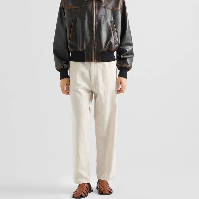 PRADA Chambray Triangle Logo Pants-1