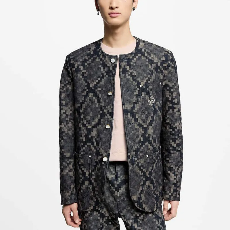 LOUIS VUITTON Graphic Collarless Denim Jacket-4