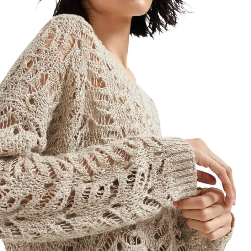 Brunello Cucinelli Foliage Lace V Neck Jumper-4