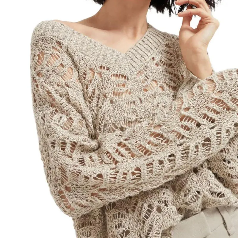 Brunello Cucinelli Foliage Lace V Neck Jumper-5