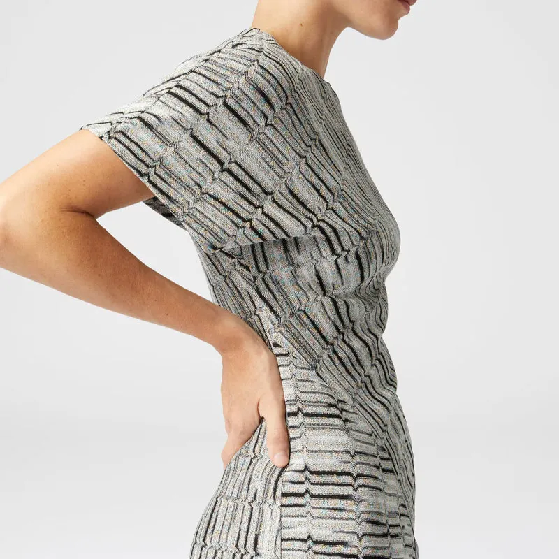 MISSONI Greek Lamé Motif Short Sleeved Mini Dress-4
