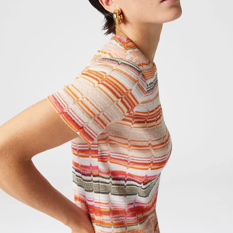 MISSONI Greek Zig Zag Lamé Short Sleeved Mini Dress-4