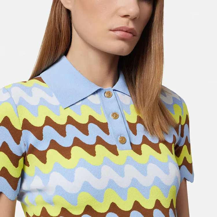 VERSACE Wave Jacquard knit Polo Shirt-4