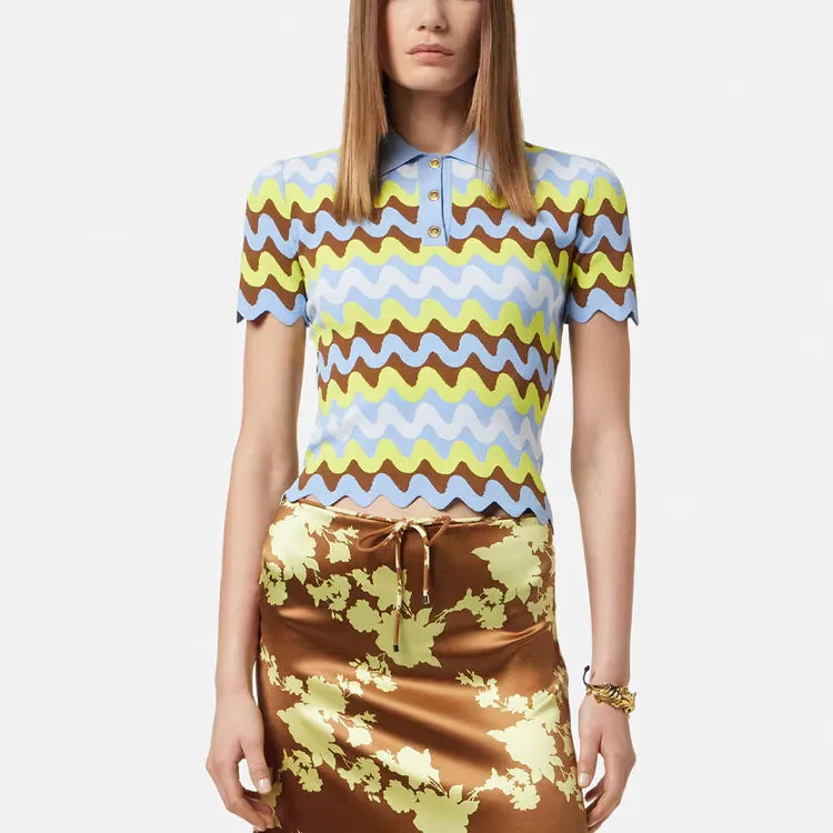 VERSACE Wave Jacquard knit Polo Shirt-1