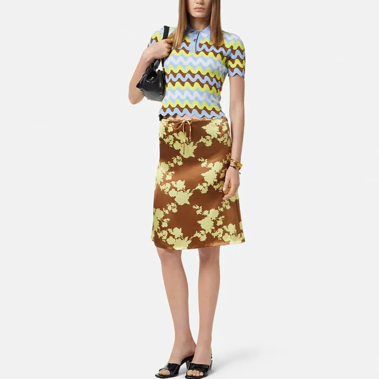 VERSACE Wild Roses Satin Midi Skirt-3