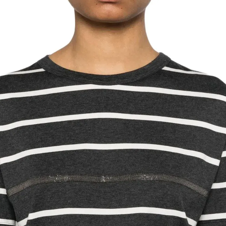Brunello Cucinelli Stripe Detailed Crewneck T Shirt-4