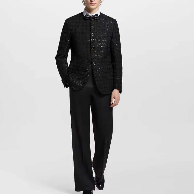 LOUIS VUITTON Sequin Embroidered Collarless Jacket-1