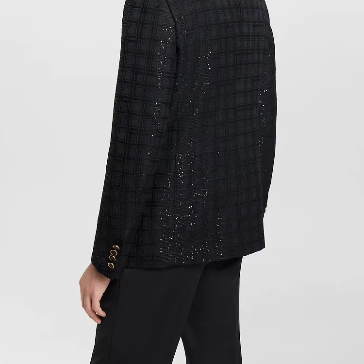 LOUIS VUITTON Sequin Embroidered Collarless Jacket-5
