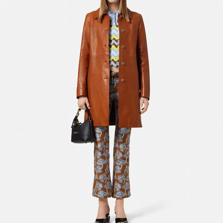 VERSACE Barocco A Line Leather Coat-1