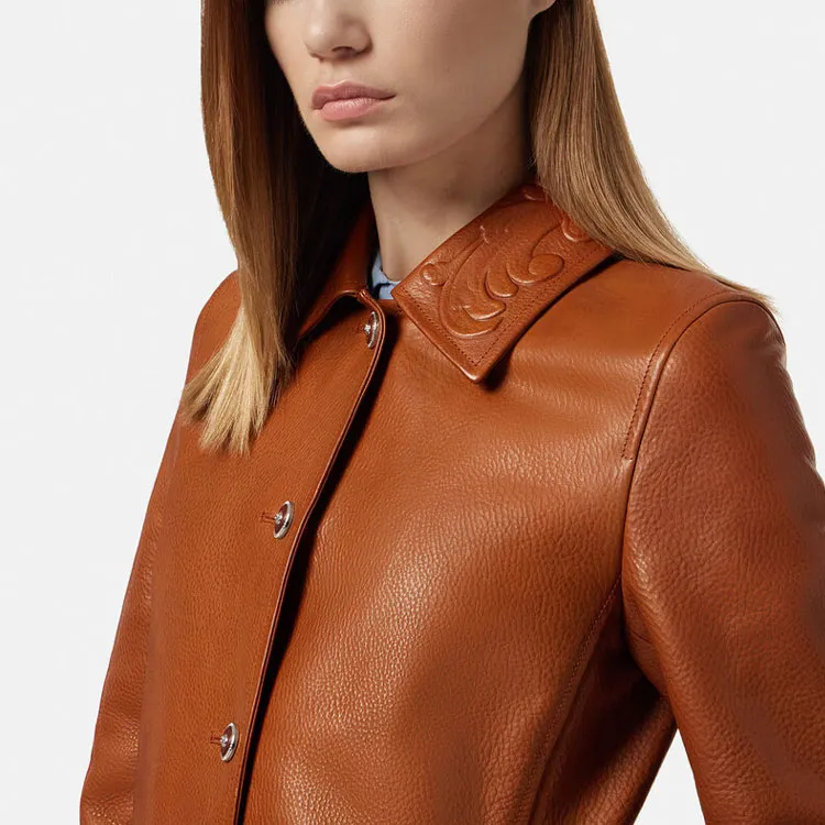 VERSACE Barocco A Line Leather Coat-4
