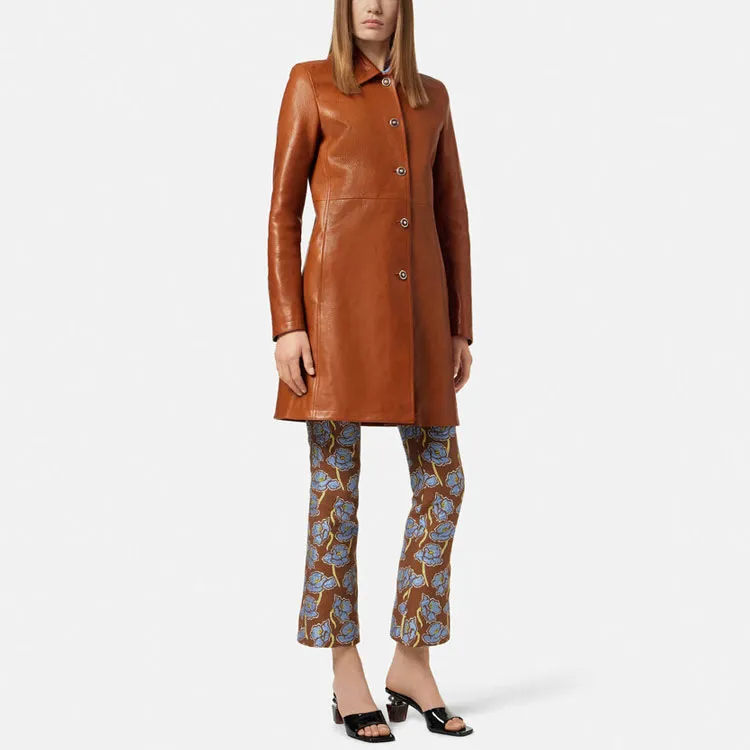 VERSACE Barocco A Line Leather Coat-3
