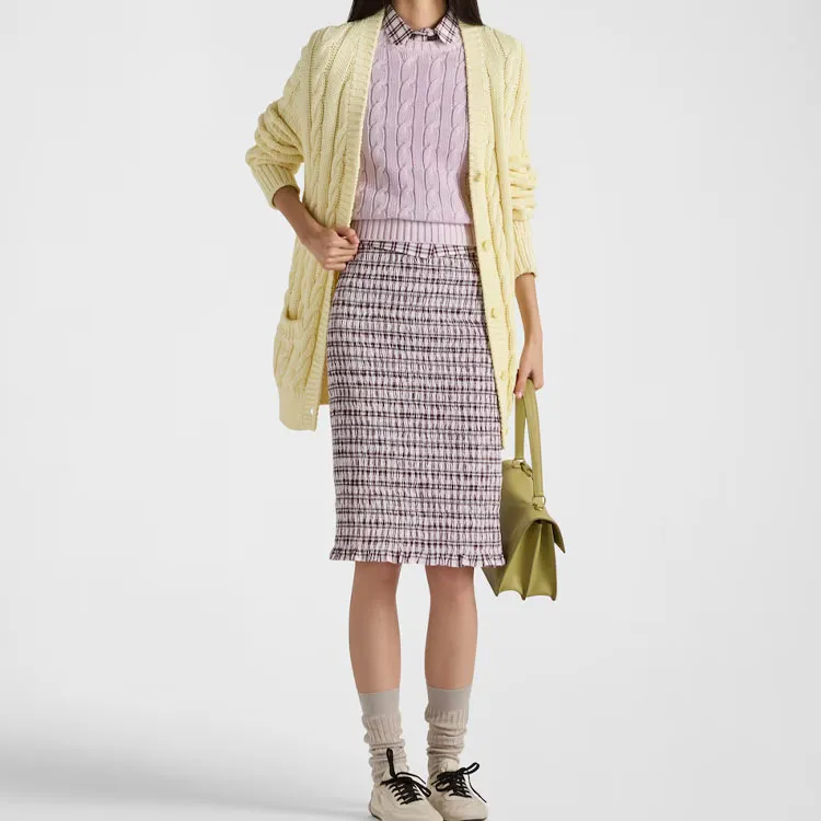 PRADA Checked Cotton Midi Skirt-1