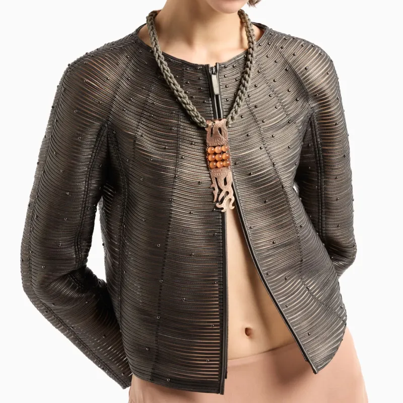 Emporio Armani Pearlised Nappa Leather Jacket With Applied Studs-4