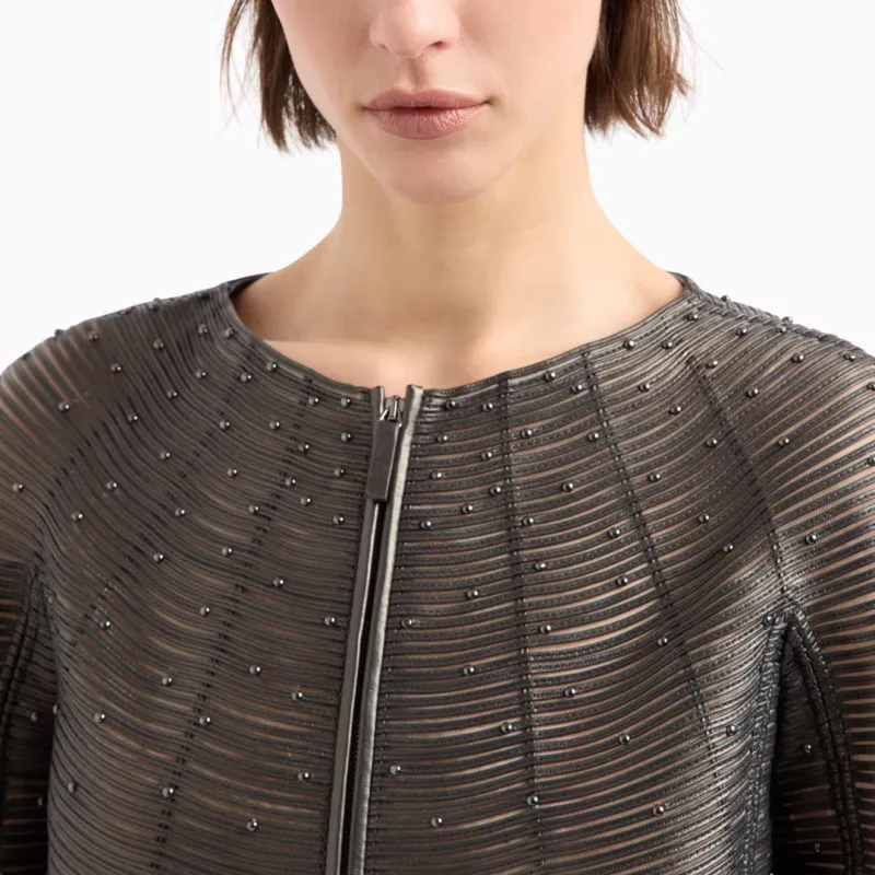 Emporio Armani Pearlised Nappa Leather Jacket With Applied Studs-5