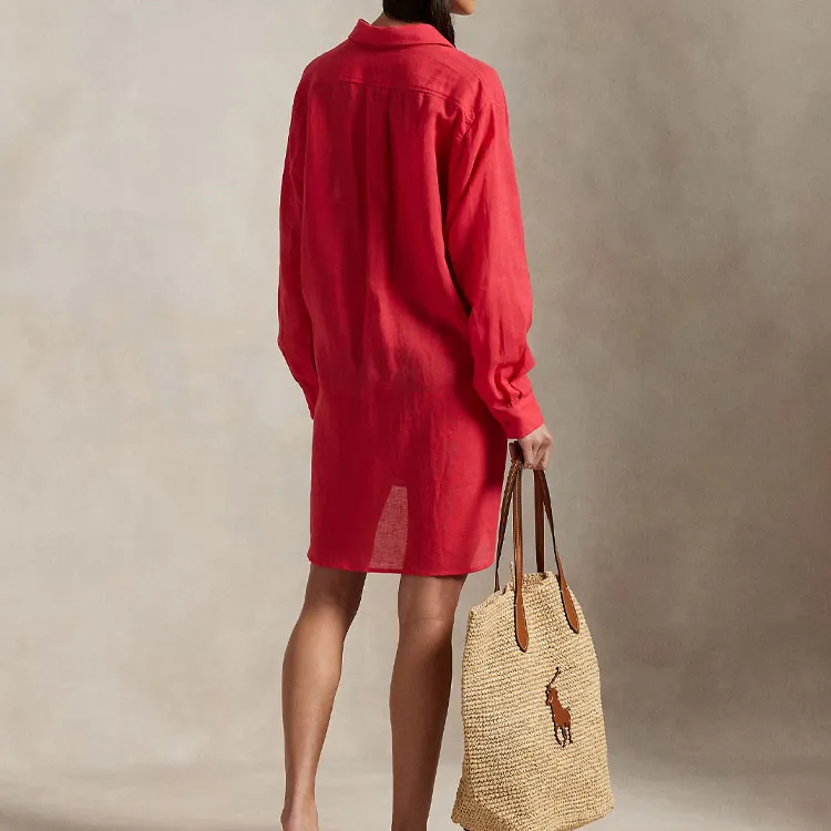 Polo Ralph Lauren Long Sleeved Dresses Women's Coral Red-2