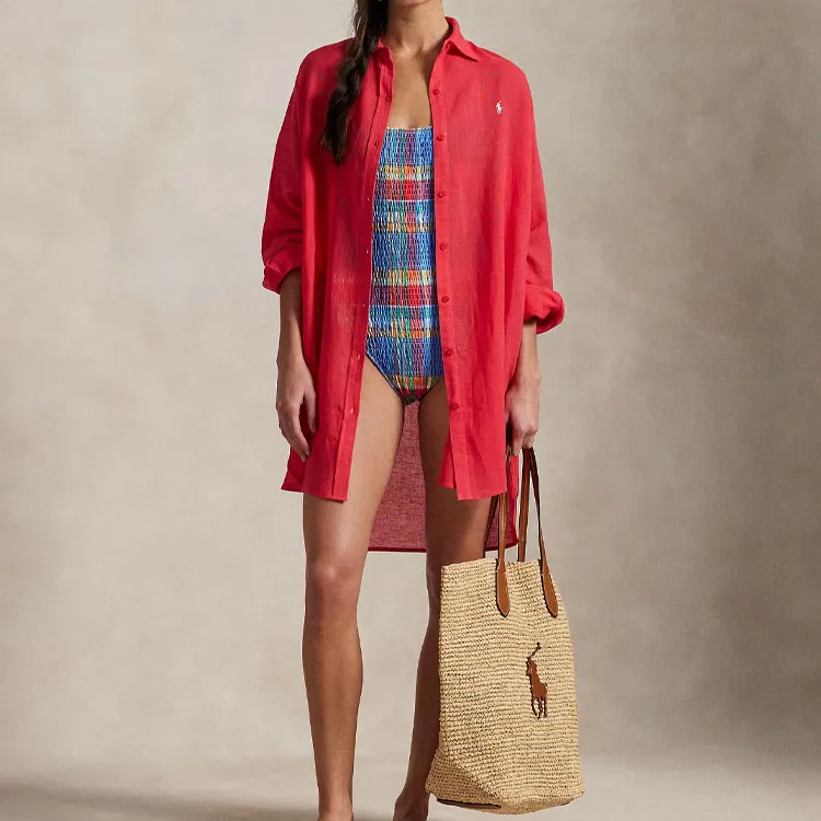 Polo Ralph Lauren Long Sleeved Dresses Women's Coral Red-1