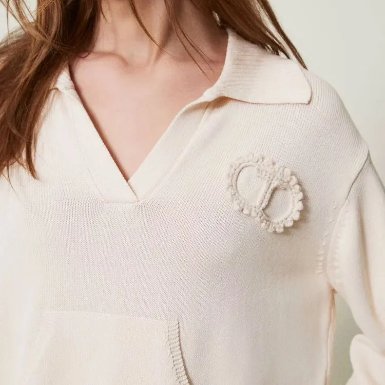 Twinset Crochet patch Polo Sweater-5