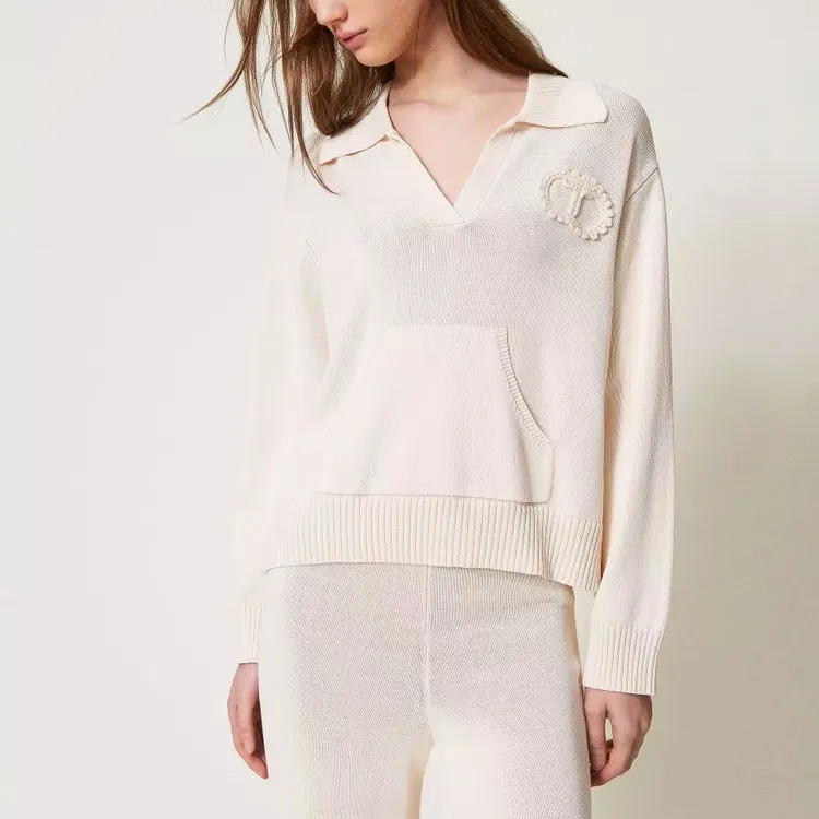 Twinset Crochet patch Polo Sweater-1