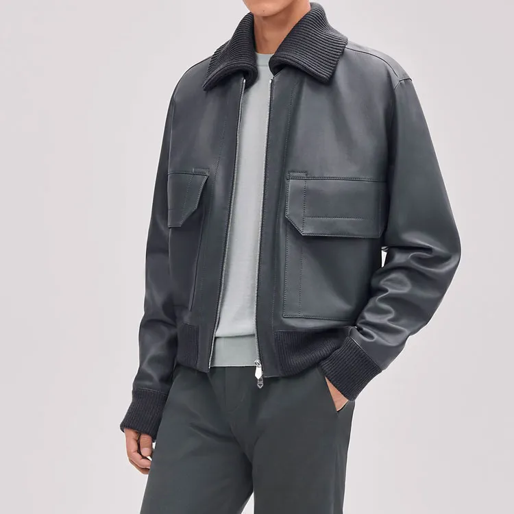 HERMES Leather Jacket Men's Black-1