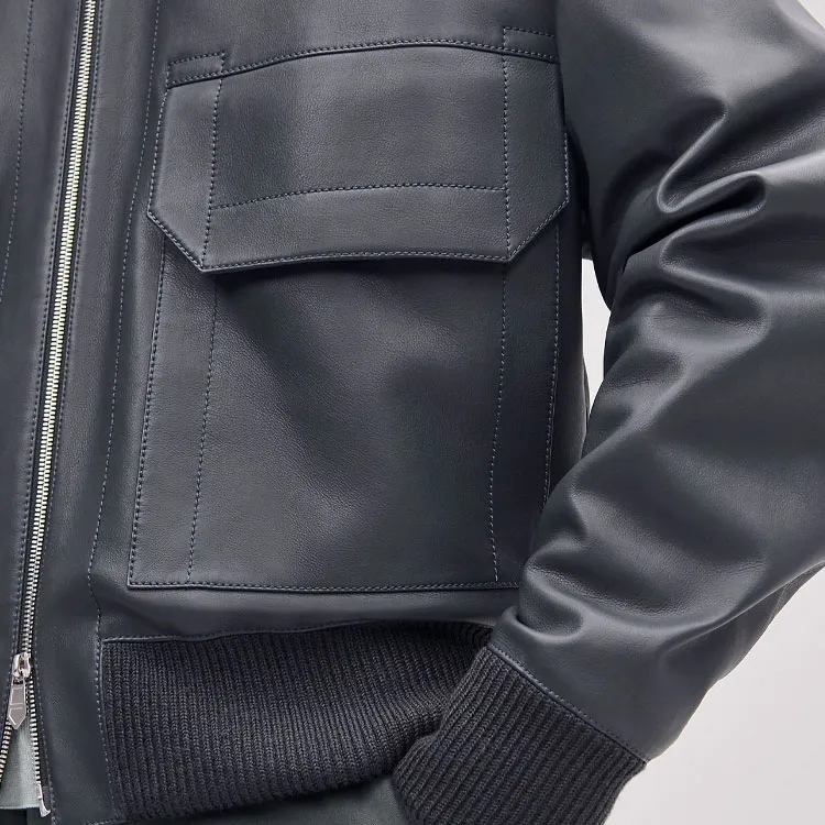 HERMES Leather Jacket Men's Black-4