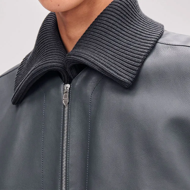 HERMES Leather Jacket Men's Black-3