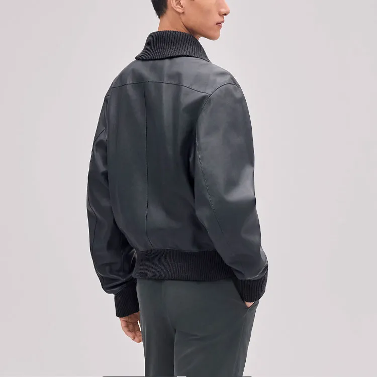 HERMES Leather Jacket Men's Black-2