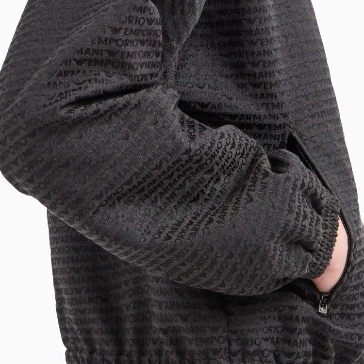 EMPORIO ARMANI Full Zip Blouson In All over Jacquard Lettering Fabric-4