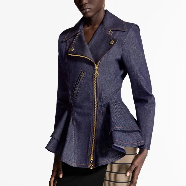LOUIS VUITTON Denim Flounce Biker Jacket-1