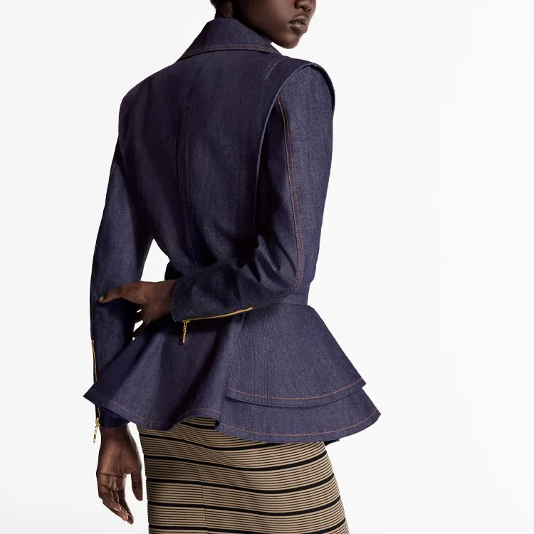 LOUIS VUITTON Denim Flounce Biker Jacket-2