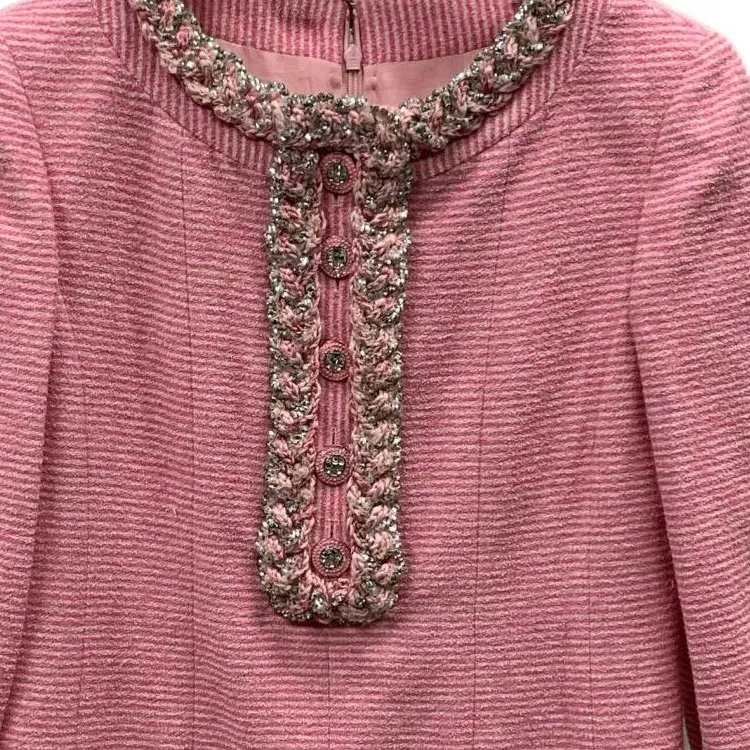 CHANEL Long Sleeved Dresses Women's Pink-3