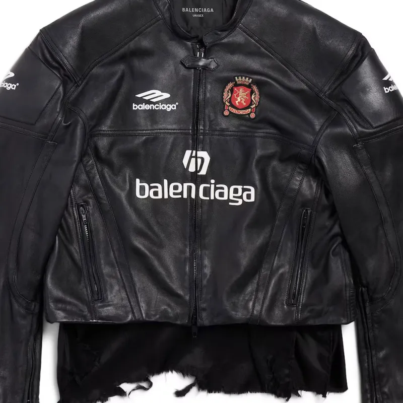 Balenciaga Leather Jacket Loose Fit Men's Black-2