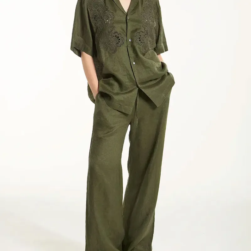 PAROSH Casual Pants Women's Green-4