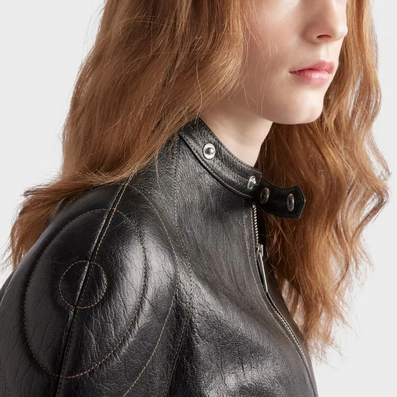 PRADA Leather Jacket Women's Black-3