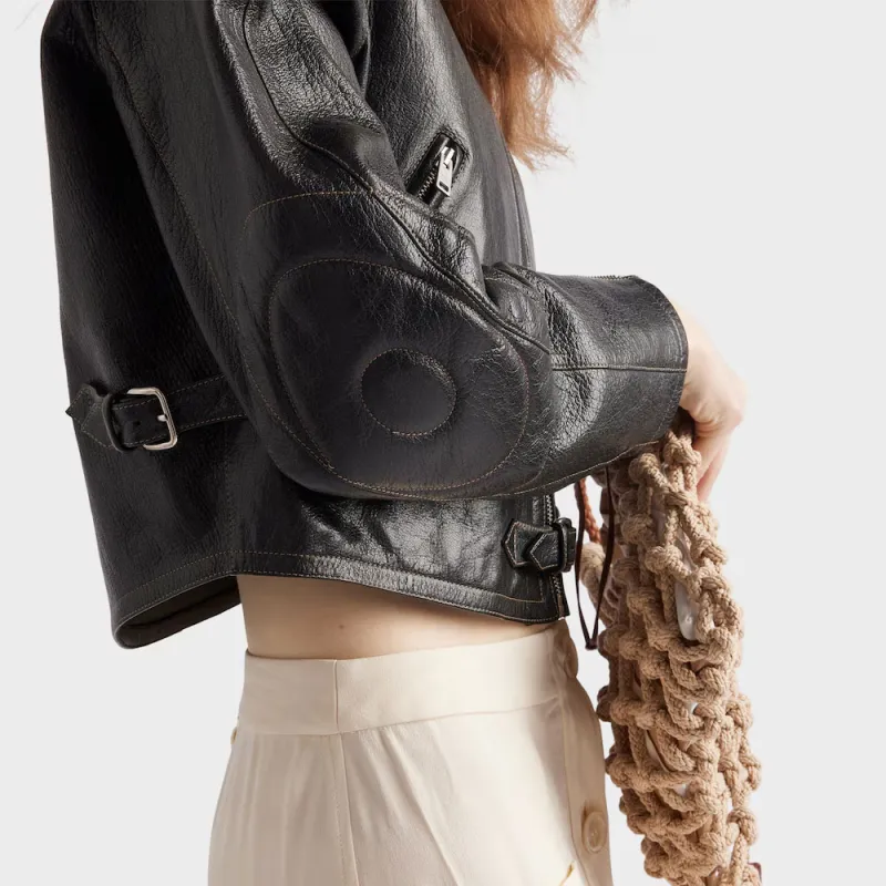 PRADA Leather Jacket Women's Black-4