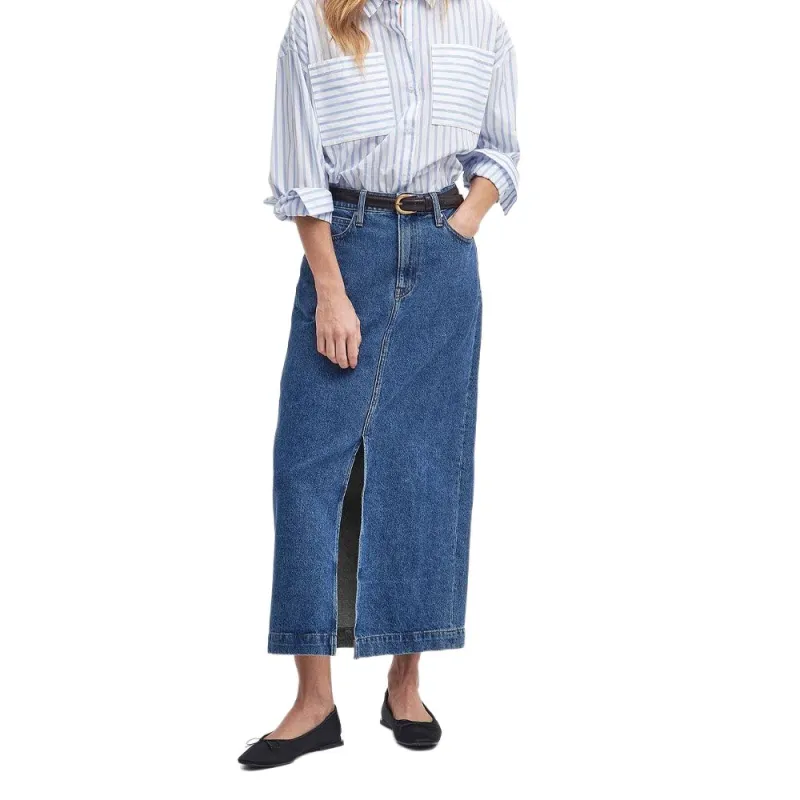 BARBOUR Denim Long Skirt Women's Blue-3