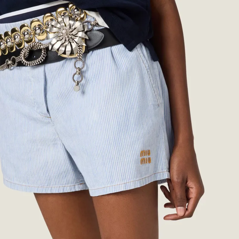 MIU MIU Striped Chambray Shorts-4