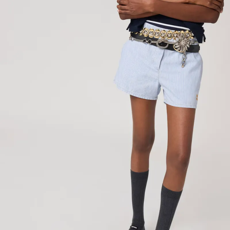 MIU MIU Striped Chambray Shorts-3