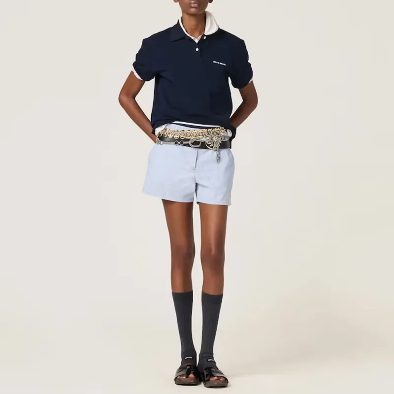 MIU MIU Striped Chambray Shorts-1
