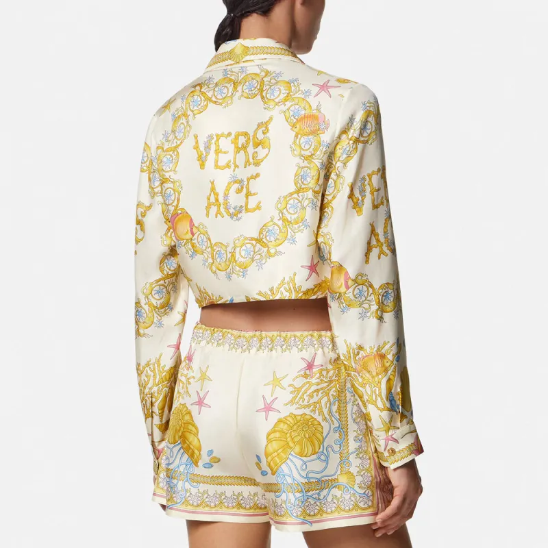 VERSACE Underwater Barocco Knotted Cropped Shirt-2