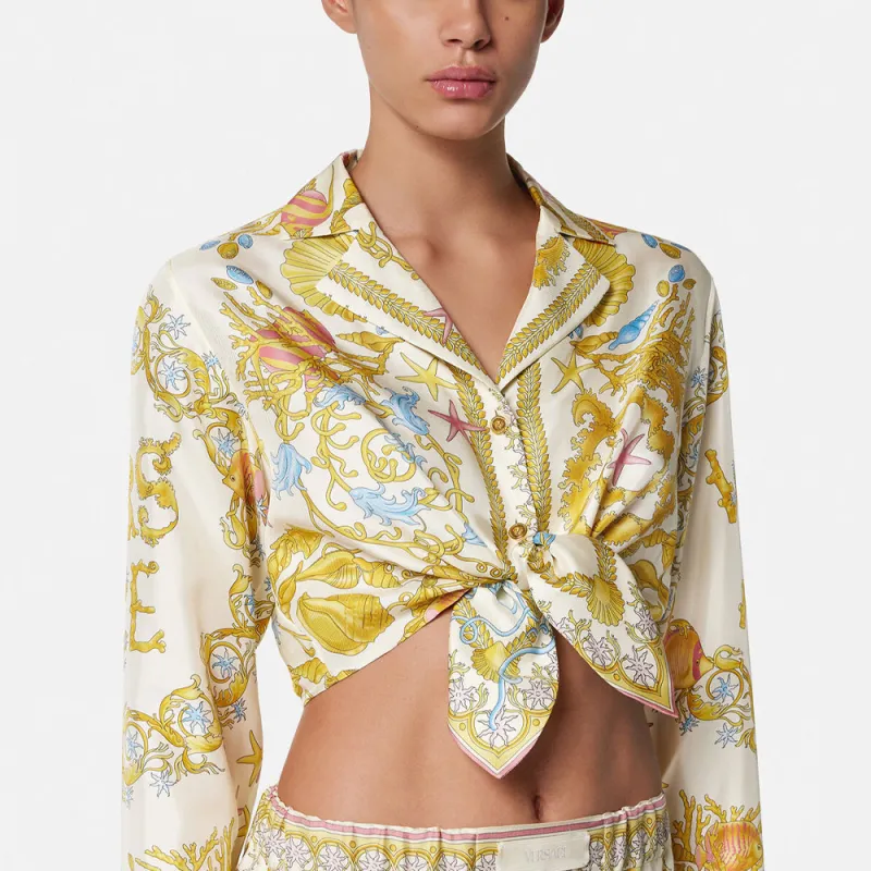 VERSACE Underwater Barocco Knotted Cropped Shirt-4